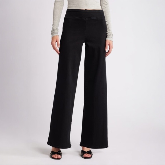 Frame Denim Pants - FRAME Jetset High Rise Palazzo Jeans Black Wide Leg Pull-On Denim Size 28